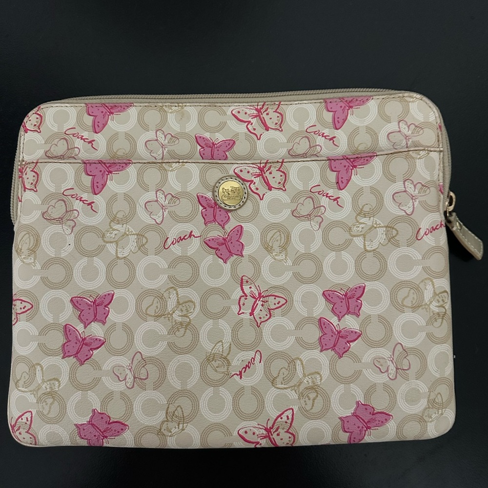 Coach IPad/Tablet Media Canvas Leather Soft Case